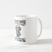 Funny Dog Coffee Warning Vintage Engraving Design_ コーヒーマグカップ (正面右)