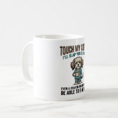 Funny Dog Coffee Warning Vintage Engraving Design_ コーヒーマグカップ (正面左)