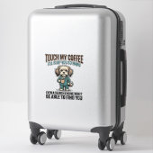 Funny Dog Coffee Warning Vintage Engraving Design_ シール (スーツケース)
