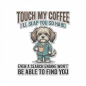 Funny Dog Coffee Warning Vintage Engraving Design_ シール (正面)