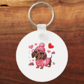 Funny Dog Dachshund Valentines Heart Dog Lover Men キーホルダー (正面)