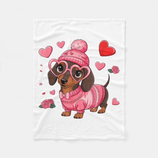 Funny Dog Dachshund Valentines Heart Dog Lover Men フリースブランケット (正面)