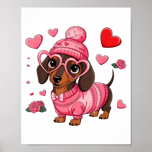 Funny Dog Dachshund Valentines Heart Dog Lover Men ポスター (正面)