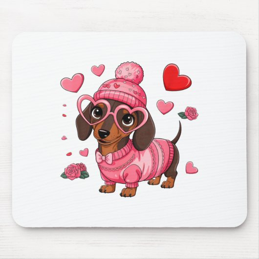 Funny Dog Dachshund Valentines Heart Dog Lover Men マウスパッド (正面)