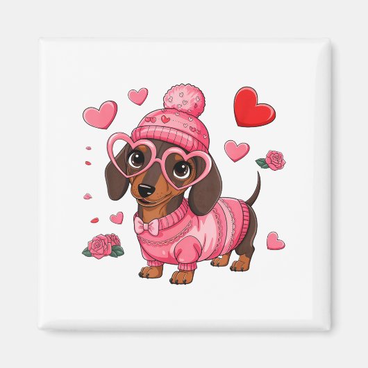 Funny Dog Dachshund Valentines Heart Dog Lover Men マグネット (正面)