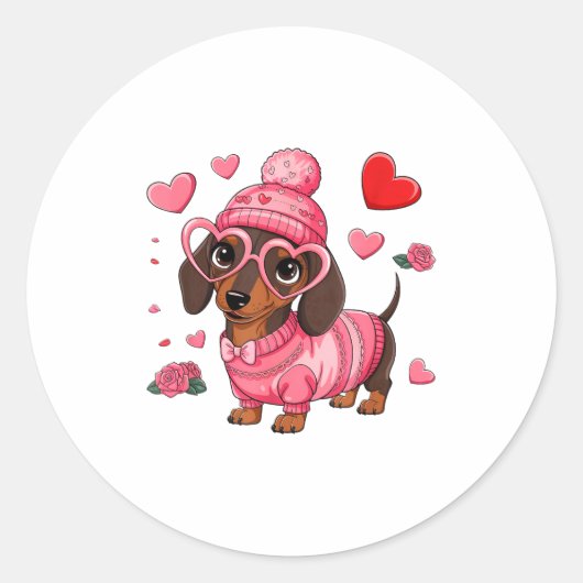 Funny Dog Dachshund Valentines Heart Dog Lover Men ラウンドシール (正面)