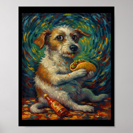 Funny Dog Eating Taco Graphic Art Design ポスター (正面)