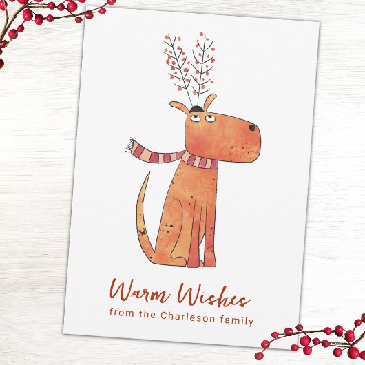 Funny Dog Fake Reindeer Holiday Card シーズンカード