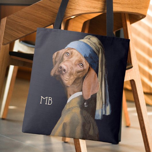 Funny Dog Girl with a Pearl Earring Vermeer Parody トートバッグ