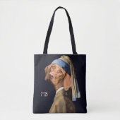 Funny Dog Girl with a Pearl Earring Vermeer Parody トートバッグ (正面)