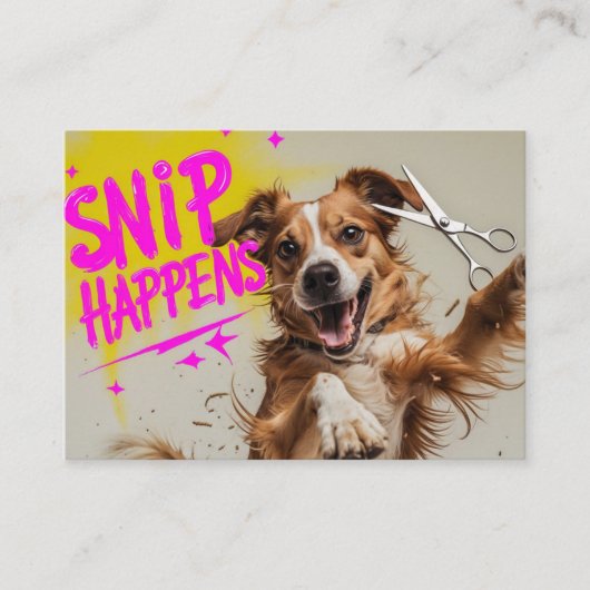 Funny Dog Grooming Design – “Snip Happens” Cartoon 名刺 (正面)
