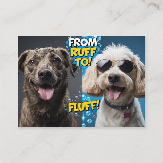 Funny Dog Grooming From Ruff to Fluff!” Cartoon 名刺 (正面)