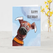 Funny Dog. Happy Birthday. カード (黄色い花)