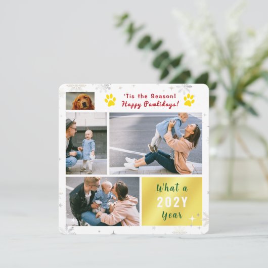 Funny Dog Happy Pawlidays Photos Christmas Letter シーズンカード (スタンド正面)