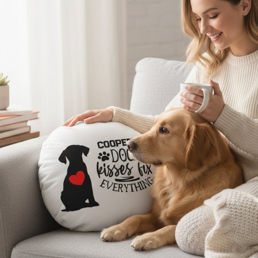 Funny Dog Kisses Fix Everything Pet Lover ラウンドクッション