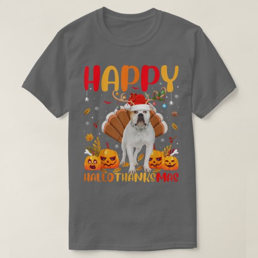 Funny Dog Lover Happy American Bulldog HelloThanks Tシャツ (デザイン正面)