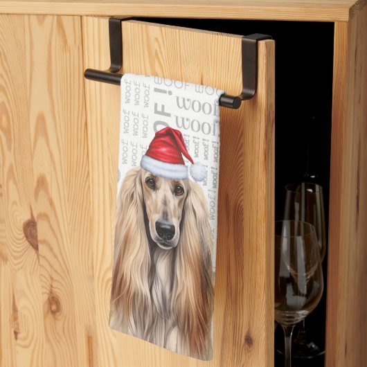 Funny Dog Lover Holiday Afghan Hound Christmas キッチンタオル (三つ折り)