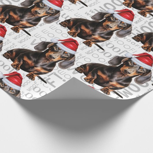 Funny Dog Lover Smooth Dachshund in a Santa Hat ラッピングペーパー (角)