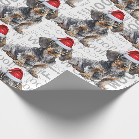 Funny Dog Lover Wirehair Dachshund in a Santa Hat ラッピングペーパー (角)