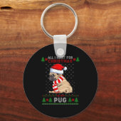Funny Dog Lovers Cute Pug Santa Hat Ugly Christmas キーホルダー (正面)