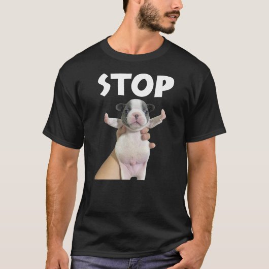 Funny Dog Meme Shirt Mini Frenchie Cute Dog Stop M Tシャツ (正面)
