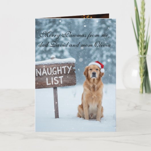 Funny Dog Naughty List Custom Text Christmas カード (正面)