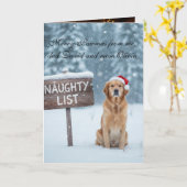 Funny Dog Naughty List Custom Text Christmas カード (黄色い花)