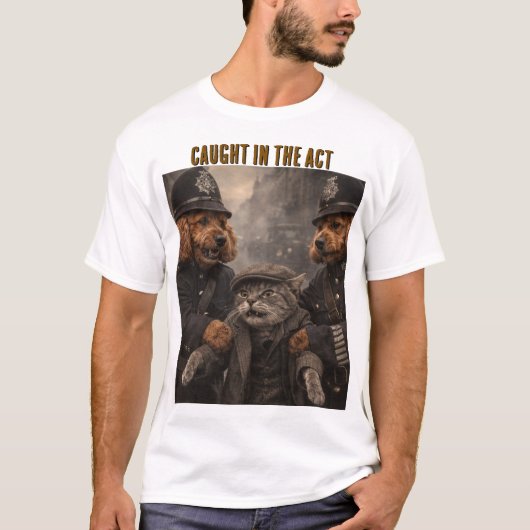 Funny Dog Police Shirt Caught In The Act Pet Lover Tシャツ (正面)