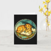 Funny Dog Reading Book Rain Cozy Umbrella Cute Art カード (黄色い花)