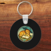 Funny Dog Reading Book Rain Cozy Umbrella Cute Art キーホルダー (正面)