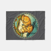 Funny Dog Reading Book Rain Cozy Umbrella Cute Art フリースブランケット (正面(横))