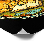 Funny Dog Reading Book Rain Cozy Umbrella Cute Art ポスター (角)