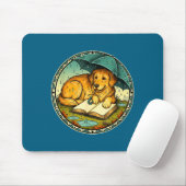 Funny Dog Reading Book Rain Cozy Umbrella Cute Art マウスパッド (マウス)