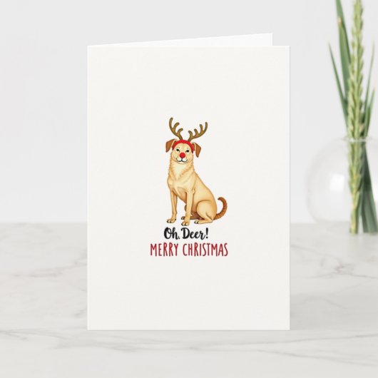 Funny Dog Reindeer Card Oh Deer Merry Christmas カード (正面)