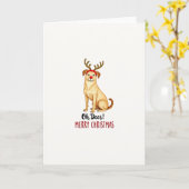Funny Dog Reindeer Card Oh Deer Merry Christmas カード (黄色い花)