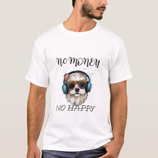 funny dog T-shirt- Cute puppy with headphonees Tシャツ (正面)