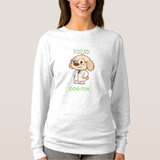 Funny DOG-TOR Cartoon Dog Women's Long Sleeve T-Sh Tシャツ