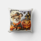 Funny Dog with Pumpkins Halloween Treats クッション (正面)