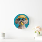 Funny Dog with Sunglasses and Hat Wall Clock Desig ラウンド壁時計 (ホーム)