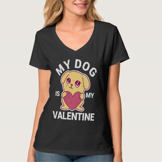 Funny Dogs Lover Puppy Heart V Day My Dog Is My Va Tシャツ (正面)