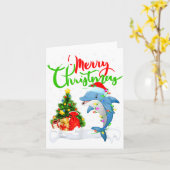 Funny Dolphin Fish Lover Xmas Lighting Dolphin Chr カード (黄色い花)