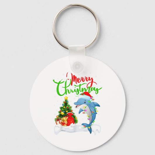 Funny Dolphin Fish Lover Xmas Lighting Dolphin Chr キーホルダー (正面)
