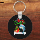 Funny Dolphin Fish Lover Xmas Lighting Dolphin Chr キーホルダー (正面)