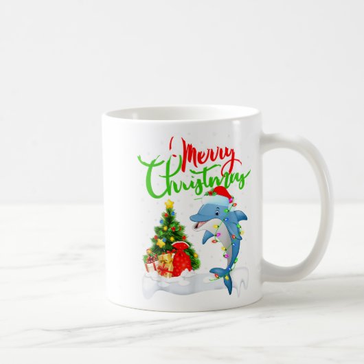 Funny Dolphin Fish Lover Xmas Lighting Dolphin Chr コーヒーマグカップ (右)