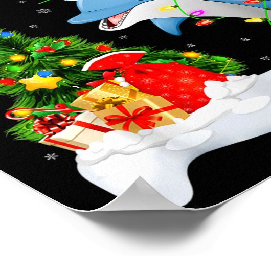 Funny Dolphin Fish Lover Xmas Lighting Dolphin Chr ポスター (角)
