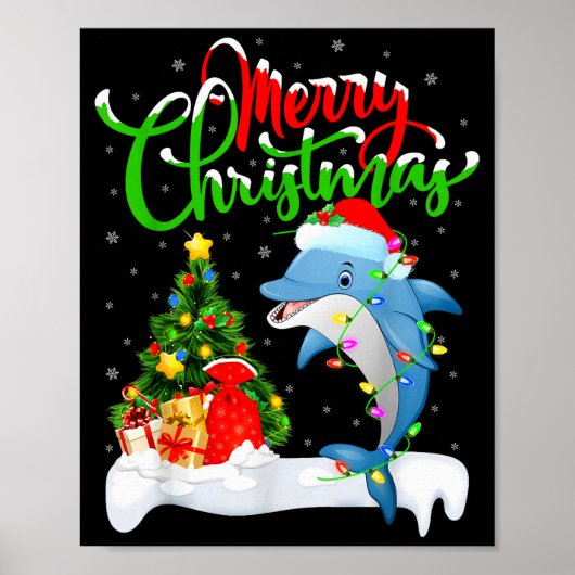 Funny Dolphin Fish Lover Xmas Lighting Dolphin Chr ポスター (正面)