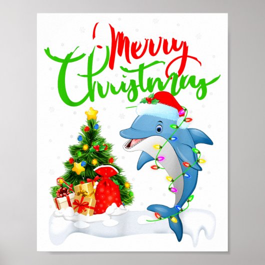Funny Dolphin Fish Lover Xmas Lighting Dolphin Chr ポスター (正面)