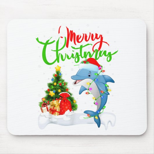 Funny Dolphin Fish Lover Xmas Lighting Dolphin Chr マウスパッド (正面)