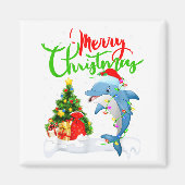 Funny Dolphin Fish Lover Xmas Lighting Dolphin Chr マグネット (正面)