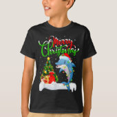 Funny Dolphin Fish Lover Xmas Lighting Dolphin Chr Tシャツ (正面)